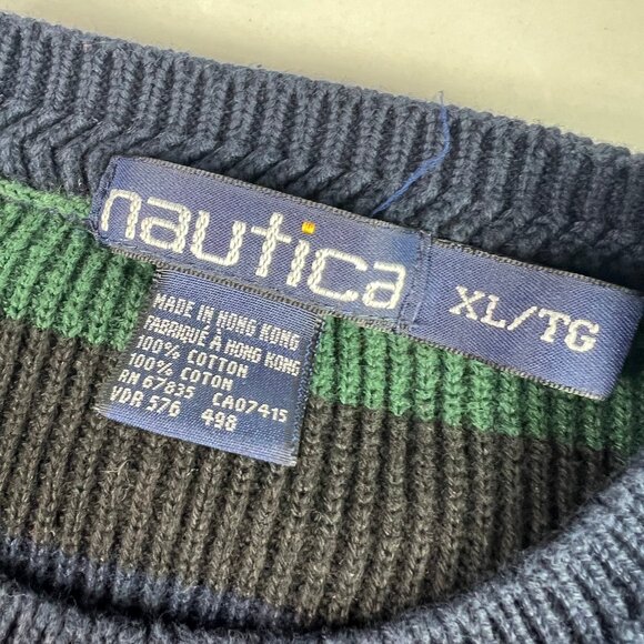 VTG 90s Nautica Knit Sweater Mens Fits Large Colorful Striped Crewneck Tag XL - Picture 6 of 13